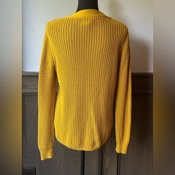 Kaisely Mustard Yellow cozy knit V-Neck Lace-Up Sweater small - Picture 3 of 5